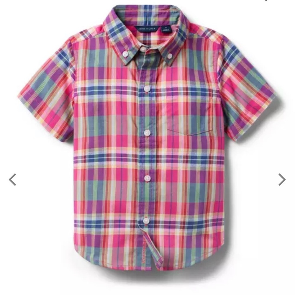NWT- Janie and Jack Plaid Kids Boys Short Sleeve Button Down Shirt Size 8